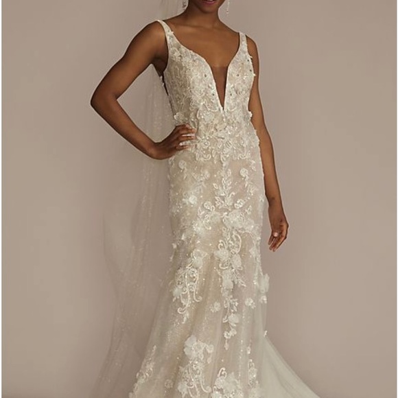 Mermaid wedding gown w/glitter fabric adorned w/hand-beaded sequins and crystals - Picture 1 of 8